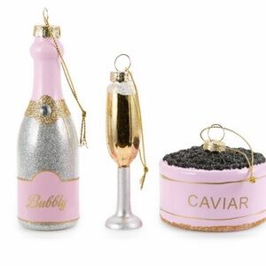 Saks Fifth Avenue Sparkling Wine & Caviar Ornament Set of Three (3)